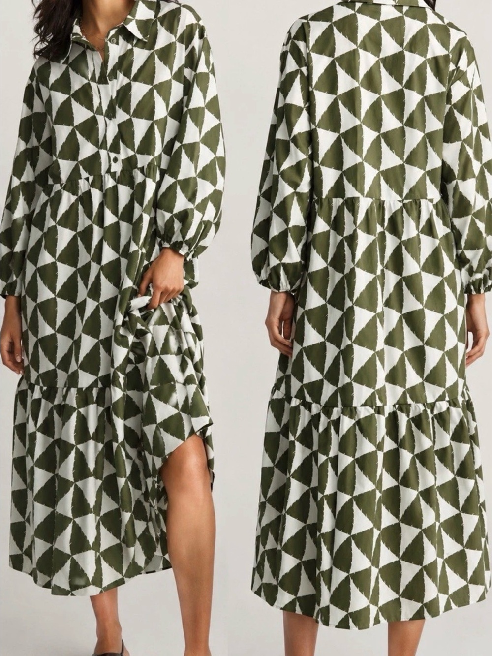 NWT Maeve Bettina Anthropologie Moss & White Geometric Tiered Shirt Maxi Dress